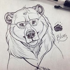 a drawing of a bear wearing glasses