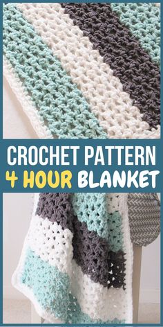 the crochet pattern for a blanket is shown with text that reads,'4 hour