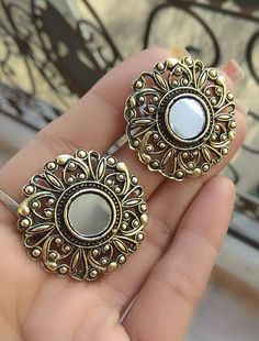 Afghani jewellery,mirror jewelry,Afghani mirror studs in German Silver, handmade jewelry Afghani Jewelry, Afghani Jwellary, Afghan Jewelry Hazara, Oxidised Jewellery Afghani, Afghan Jewelry Head Piece, German Silver, Class Ring, Gemstone Rings, Stud Earrings