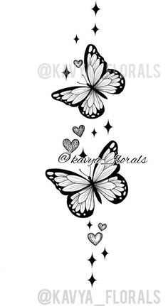 two butterflies with hearts and the words be my always on them, in black ink