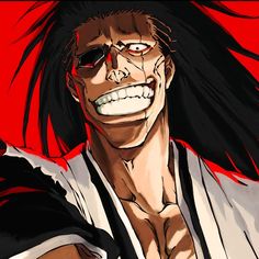 an anime character with black hair and red eyes, wearing a white shirt while standing in front of a red background