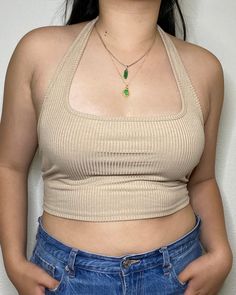 ribbed halter square neck crop top model wearing size medium Square Neck Halter Top, Square Neck Crop Top Outfit, Halter Tops Outfit, Kawaii Cosplay, Crop Top Outfits, Halter Crop Top, Neck Crop Top, Top Model, Halter Top