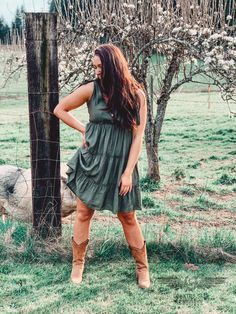 This little dress is everything! Green Ruffle Dress, Little Dresses, Ruffle Dress, Olive Green, Halter Dress