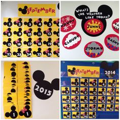 mickey mouse bulletin board and calendars for the year 2013 - 2016 with images of different themes