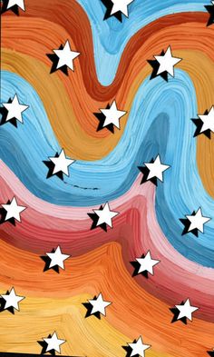 an abstract painting with stars in the sky and waves painted on it's sides