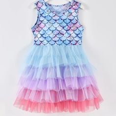 Little Girls Size 3-4 Yrs!! Mermaid, Iridescent! So Incredibly Adorable!! Perfect For Mermaid Birthday, Halloween, Tea Party Time. Brand New In Bag! Smoke Free Home Dress For Pageant, Gown Christmas, Tutu Dress Costumes, Princess Dress Kids, Pageant Gown, Mermaid Design, Dress Layered, Toddler Girl Summer, Princess Dress Up