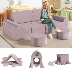 Experience the ultimate blend of comfort and creativity with LAZY BUDDY Kid Sofa! Crafted from soft, velvety fabric, this 14 Pcs modular couch feels as luxurious as it looks, ensuring a plush, pilling-free experience for your little ones. Its high-density foam provides exceptional support and rebounds perfectly, making it durable enough for both kids and adults. With smooth, hidden zippers and double stitching for durability, cleaning is effortless. The modular design features 14 foam blocks, tr Kid Sofa, Playroom Seating, Corner Couch, Modular Couch, Kids Sofa, Foam Blocks, Playroom Furniture, Diy Sofa, Convertible Sofa