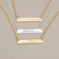 Engraved Bar Name Necklace for Women, Personalized Name Plate Necklace, Coordinates Necklace, Gold Name Jewelry, Bridesmaid Gift, Moms Gift This sleek and simple design of the mini tag symbolizes elegance and understated beauty.Customizing the bar pendant with a Initial or a number transforms it from a beautiful piece of jewelry into a cherished keepsake. Whether it's a birthdate, anniversary, or another significant date, this necklace serves as a constant reminder of a special moment or person Silver Bar Necklace Perfect As A Gift, Gold Jewelry With Hallmark For Wedding Gift, Gold Nameplate Necklace For Wedding Gift, Gold Nameplate Jewelry For Wedding Gift, Personalized Nameplate Necklace For Wedding Gift, Rose Gold Nickel-free Necklaces For Wedding, Personalized Rectangular Jewelry For Wedding Gift, Silver Name Necklace For Wedding Gift, Wedding Nameplate Jewelry With Adjustable Chain