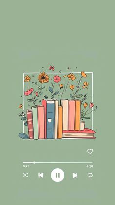 an illustration of books and flowers on top of each other