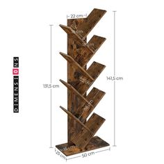 a wooden book shelf with measurements for it