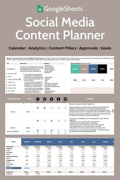 Social Media Content Planner Google Sheets Free Printable Weekly Planner Template, Social Media Planner Template, Content Calendar Template, Free Planner Templates, Social Media Content Planner, Types Of Social Media, Marketing Planner, Social Media Content Calendar, Social Media Analytics