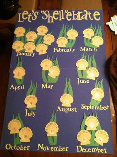 a bulletin board with flowers on it for the month of november and months of december