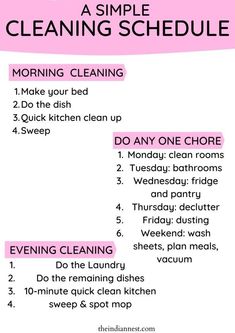 a pink cleaning schedule with the words how to clean a simple cleaning schedule