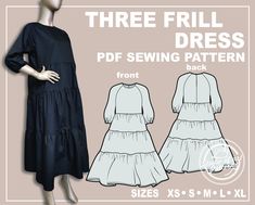 the three - piece dress sewing pattern is shown