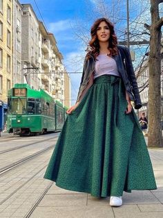 Long Green Skirt For Fall, Green Lined Maxi Skirt For Fall, Green Pleated Maxi Skirt For Fall, Fall Green Lined Maxi Skirt, Green Cotton Maxi Skirt, Green Flowy Maxi Dress, Green Cotton Maxi Skirt With Relaxed Fit, Green Flowy Skirt For Fall, Green Cotton Full Maxi Skirt