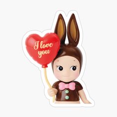 a sticker that says i love you with a bunny holding a heart shaped balloon