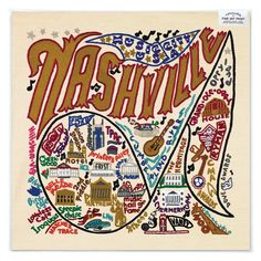 a drawing of the word nashville in many different colors and sizes, with words all over it