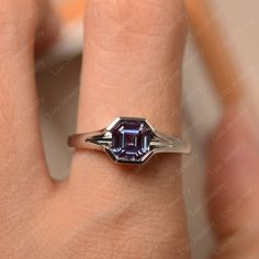 Alexandrite ring asscher cut color changing gemstone | Etsy Silver Asscher Cut Sapphire Ring Gift, Formal Asscher Cut Birthstone Ring With Gemstone, Silver Asscher Cut Topaz Ring For Anniversary, Octagon Sapphire Ring For Anniversary, Octagon Sapphire Ring Birthstone For Anniversary, Octagon Sapphire Birthstone Ring For Anniversary, Formal Asscher Cut Birthstone Ring With Accent Stones, Silver Asscher Cut Birthstone Ring For Formal Events, Asscher Cut Sapphire Ring With Bezel Setting