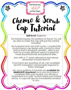 the chemo and scrub cap instructions for children to use on their own sewing project