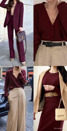 Maroon Outfit, Chique Outfit, Burgundy Outfit, Color Combos Outfit, Combination Fashion, Chique Outfits, Trendy Fall Outfits, Stylish Work Outfits, Looks Chic