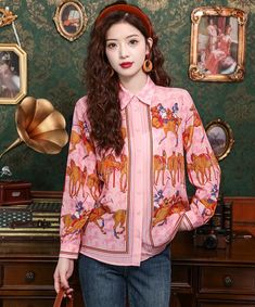 Baroque Print Luxury Women Shirt Spring Long Sleeve Lapel Slim Elegant Blouses OL blusas Autumn Baroque Print, Woman Shirt, Vintage Woman, Shirt Streetwear, Elegant Blouses, Spring Shirts, Women Shirt, Luxury Women, Vintage Ladies