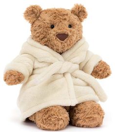 a teddy bear wrapped in a robe