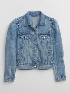 Trendy Gap Long Sleeve Denim Jacket, Gap Puff Sleeve Denim Jacket, Gap Long Sleeve Denim Jacket, Cheap Gap Button-up Denim Jacket, Unstructured Cotton Denim Button-up Jacket, Long Puff Sleeves, Basic Tops, Gap, Jean Jacket