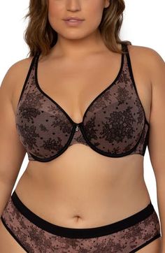 Stay-put straps ensure the comfortable fit of this underwire bra accent with a bit of enticing netting on the molded cups. Reinforced side boning and paneling offer anchored support, while power mesh wings are breathable and smooth out your back. 88% nylon, 12% spandex Hand wash, line dry Imported Women's Clothing Black Owned/Founded Clothing Black, Plunge Bra, Bras And Panties, Underwire Bra, Your Back, Comfort Fit, Women's Clothing, Hand Wash, Nordstrom