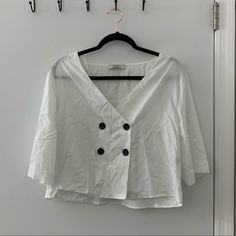 Super Cute! Never Worn Wrinkles From Being In Storage But Will Steam Before Shipping White V-neck Blouse With Buttons, Chic White Top With Buttons, Chic White Tops With Buttons, Trendy Button Tops For Brunch, Trendy Tops With Buttons For Brunch, White V-neck Top With Buttons, Chic White Blouse With Buttons, Chic Tops With Button Closure For Brunch, Trendy Brunch Tops With Buttons