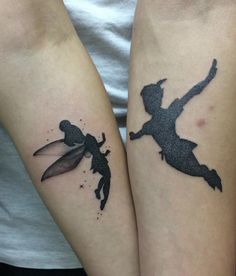 two people with tattoos on their arms that look like tinkerbells and peter panter