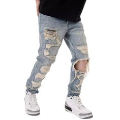 Achieve a fashionable look with our High Street Washed Ripped Jeans. Crafted from premium quality material, these jeans offer a relaxed fit and distressed detail for an effortless, stylish appeal. Durable and comfortable, these jeans provide all-day comfort. Features: -85% Cotton.15% Polyester -Mid-rise Waist -Ripped Design -Solid color -Regular Fit -High Street Style Urban Ripped Denim Jeans, Urban Style Ripped Denim Jeans, Urban Style Ripped Jeans, Urban Style Distressed Light Wash Jeans, Urban Distressed Light Wash Jeans, Medium Wash Ripped Pants For Streetwear, Urban Ripped Cotton Jeans, Urban Style Ripped Cotton Jeans, Casual Ripped Washed Blue Jeans