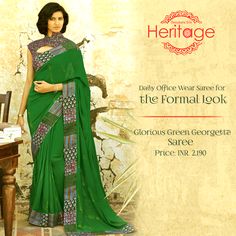 Try this #glorious georgette #saree to get a #corporate look you awaited for. Wear this saree having #pashmina border with a beautiful #blouse piece! A must wear for an evening party! Blouse Piece, Evening Party, Saree