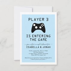 a blue and black video game birthday party card with the text player 3 is entering the game