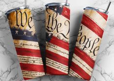 three american flag tumblers with the words free tumbler designs included on them, sitting next to each other