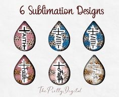 six water drops with the words sublimation designs on them