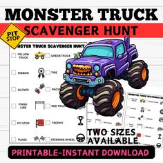 monster truck scavenger hunt with two sizes available