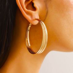 Brand New Women's Large Gold Triple Hoop Earrings Genuine 14k Gold Plated Sterling Silver 2.5" Size Retail Price $300 Buy With Confidence From A Trusted Seller With A 99%+ Feedback Rating! A0263 (Id-1372) Gold-tone Round Hoop Earrings With Polished Finish, Luxury Tarnish Resistant Gold-tone Hoop Earrings, Gold Plated Hoop Earrings With Gold-tone Hardware, Luxury Gold-tone Polished Hoop Earrings, Triple Hoop Earrings, Vintage Clip Earrings, Luxury Gold-tone Brass Hoop Earrings, Cactus Earrings, Heart Dangle Earrings