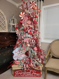 a christmas tree decorated with candy canes and ornaments