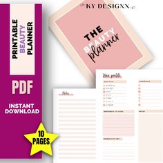 the planner printable is shown in pink and white