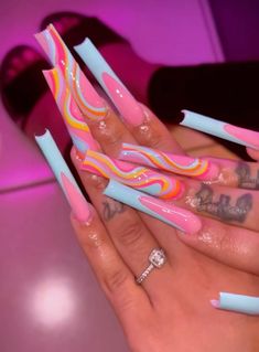 Curved Nails, Long Acrylic Nail Designs, Colored Acrylic Nails, Cute Acrylic Nail Designs, Dope Nail Designs, Long Acrylic Nails Coffin, Exotic Nails, Unique Acrylic Nails