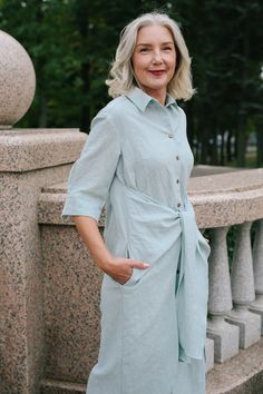 Linen Tie Front Midi Shirt Dress With Pockets YANA Long | Etsy Midi Shirt Dress Outfit, Timeless Outfits For Women, Shirt Dress With Pockets, Linen Button Down Shirt, Timeless Outfits, Button Down Shirt Dress, Linen Clothing, Midi Shirt Dress, Linen Dresses