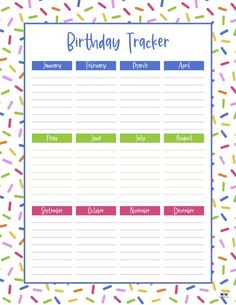 a birthday tracker with sprinkles on it