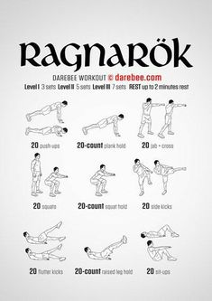 the ragnarok workout poster is shown in black and white, with instructions to do it