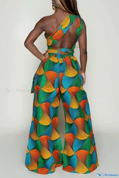 OrcaJump - Mono recto sin espalda con cuello en V y estampado amarillo elegante para mujer Elegante Y Chic, Jumpsuit Elegant, Custom Size Dresses, Style Upgrade, Yellow Print, Wide Leg Jumpsuit, Wrap Skirt, African Print, African Fashion