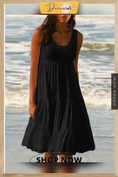 Solid Sleeveless Beach Midi Dress Beachy Sleeveless Dress For Beach Cover-up, Casual Solid Color Sleeveless Dress For Vacation, Casual Midi-length Sleeveless Dress For Vacation, Casual Sleeveless Solid Color Dress For Vacation, Casual Sleeveless Midi Dress For Vacation, Sleeveless Midi Dress For Summer Vacation, Sleeveless Summer Midi Dress For The Beach, Casual Solid Color Beach Sundress, Sleeveless Summer Beach Midi Dress