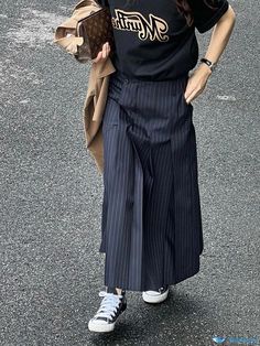 Orcajump - High-Waisted, Retro-Striped Midi Skirt with Chic Design Y2k Skirt, Rock Outfit, Striped Midi Skirt, Chic Shirts, Skirt Y2k, Skirts Midi High Waisted, Cargo Skirt, Stripe Skirt, Skirt Design