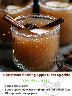 christmas morning apple cider sparkle recipe with cinnamon and anise on the rims