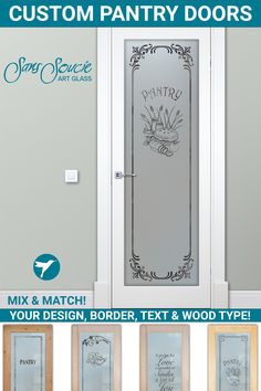 custom pantry doors are shown with different designs