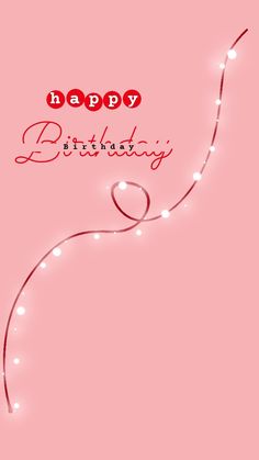 happy birthday card with string lights on pink background