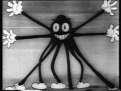 an animated cartoon character with arms and legs stretched out in front of the viewer's eyes